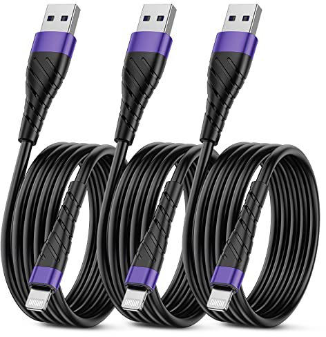 iPhone Charger Cable 3-Pack 6ft, OIITH [MFi Certified] Charging Cord 6 Foot, Extra Long Feet Cord, 2.4A Power Wire Compatible with iPhone12/11/XS/Max/XR/X/8/8P/7P/6/iPad, Purple