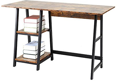 Oak & Tea Praktischer Computertisch, Laptop-Schreibtisch 120x60x75cm Arbeits- und Bürointegrationsarbeitsplatz mit zweistufigen Ablagen zum Lernen und Arbeiten Home-Office-Tisc