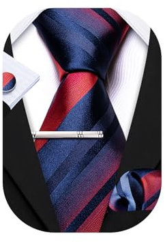 Barry.Wang Herren Seide Krawatten Set formell Einstecktuch Manschettenknöpfe Krawattenklammer klassisch gestreift Paisley Krawatte Set Business Hochzeit, Mehrfarbig Blau, Einheitsgröße