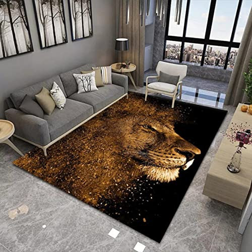 Xisnuient Teppich mit 3D-Tier Junge Mädchen Schlafzimmer Flanell Rug für Wohnzimmer Moderne rutschfeste Bodenmatte Kinder Baby Spielunterlage,Löwe Tiger Flamingo Gepard Wolf Druck (Schwarz,80x160 cm)