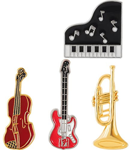 Legierung Musikinstrumente Abzeichen 4 Stück Gitarre Klavier Violine Horn Brosche Retro Anstecknadeln für Rucksäcke Jacken Kleidung
