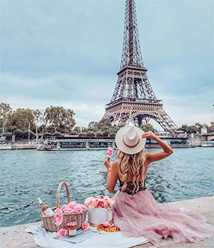 WOWDECOR Kits de peinture par numéros pour adultes et enfants - Tour Eiffel - Bateau fille 40,6 x 50,8 cm (sans cadre)