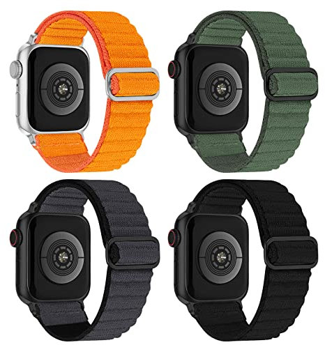 CCnutri Elastisches Nylon Loop Armband Kompatibel mit Apple Watch 38mm 40mm 41mm 42mm 44mm 45mm 46mm 49mm, Stoff Geflochten Sport Band Damen Herren für iWatch SE Serie 10 9 8 7 6 5 4 3 2 1, 4 Stück
