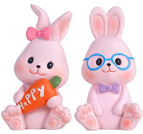 Amosfun Tortendeko Einschulung Auto Zubehör 2 Stück Mikro-Landschaft Miniatur-Häschen-Kuchen Miniatur-Gartenhasen-Verzierungsmodell Partyzubehör Spielzeug Schneekugel