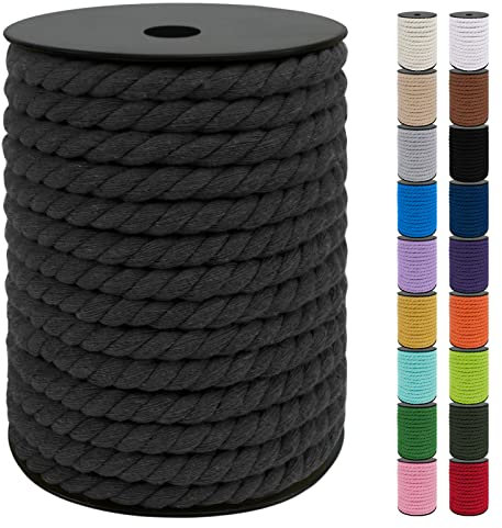 Uiopa Makramee Garn 10mm x 23m, Baumwollkordel 10mm Baumwollseil Dickes Kordel, Macrame Cord für Makramee Wandbehang, Hängepflanze, DIY Basteln, Hochzeitsbogen, Traumfänger (Dunkelgrau)