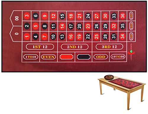 Luckin Sports Professionelles Casino-Roulette und Craps Tisch-Filz-Layout, für bis zu 10 Spieler. 100 % Stoff, wasserdicht und schmutzabweisend, waschbar und bügelbar. (Rot (Roulette))