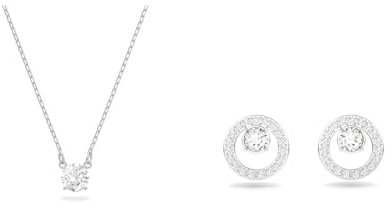 Swarovski: Attract & Creativity Schmuck-Set für Damen für Feste Anlässe - Halskette & Ohrringe, Rund, Weiß, Rhodiniert