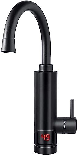 POSTEGE Grifo eléctrico 3000W Calentador de Agua eléctrico Negro Grifo eléctrico Giratorio de 360 ° con Pantalla LED de Temperatura para Cocina y baño Agua Caliente instantánea A
