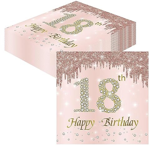 GROVBLE Servietten 18 Geburtstag,40 Stück Sparkling Celebration Party Servietten Tischdeko für 18. Geburtstag servietten rosegold Papierserviette für mädchen Geburtstag Decorations Party Jubiläum