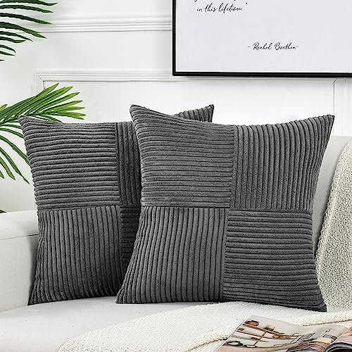 FDTERN 2er Set Dunkelgrau Kordsamt Kissenbezug 40x40CM Weich Moderne Dekorative Kissenbezüge Kissenhülle Dekokissenbezug Sofakissen Dekokissen Boho Deko für Sofa Schlafzimmer Wohnzimmer Balkon