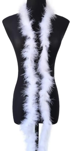 1 x 2m Federboa Truthahnfedern Boa,Flauschige Plüsch-Feder Boa Federstola Federschal Federgirlande für Weihnachtsbaum Hochzeit Basteln Burlesque Karneval Party 20er Jahre Kostüm Deko,ca. 10g Weiß
