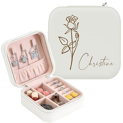 ALBK Personalisiert Schmuckkästchen mädchen Reise kleine -Schmuckkästchen Personalisiert Schmuckaufbewahrung Mädchen, für Ohrringe Halskette Ringe Geburtstagsgeschenke für Frauen Mädchen