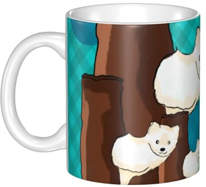 WapNo Taza de té de cerámica con asa y diseño de mapache para oficina y hogar con asa, taza de campamento. 340.2 g