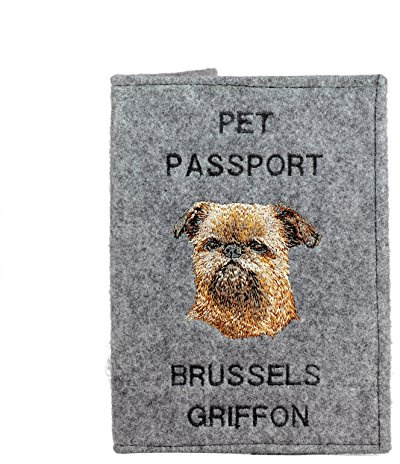 Art-Dog Hundepasshülle - Handgefertigte Filzhülle mit gesticktem Muster - Tierärztliche Reisepasshülle für Hunde - 17x12,5cm - Brussels Griffon