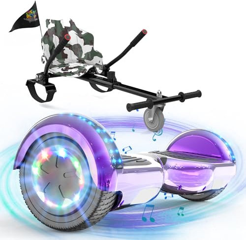 EVERCROSS 6,5 Hoverboards mit Sitz, Self Balance Scooter mit Bluetooth & LED, Hover Board mit Hoverkart mit 4Ah Batterie für Kinder Jügen Erwachsen