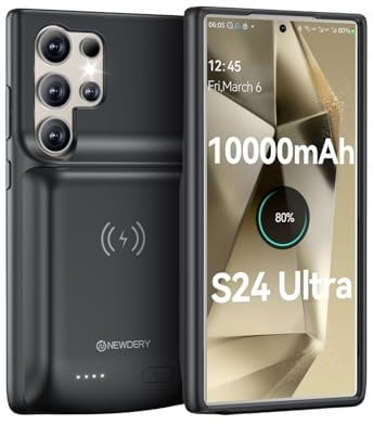 NEWDERY Funda de batería para Samsung Galaxy S24 Ultra (10000mAh) Batería de Carga portátil Batería Recargable Funda Protectora Power Bank Funda de batería para Galaxy S24 Ultra(Carga Qi) Negro