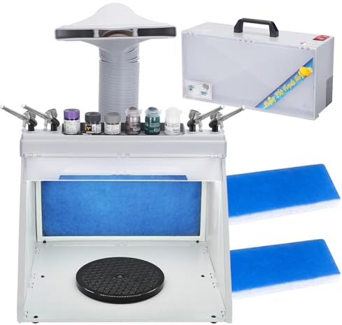 OPHIR Portable Airbrush Spray Booth Kit, Airbrush Paint Booth with Extra 2 Filters, 3 Led Lights, 1 Paint Holder, 4 Airbrush Holders, for Model Parts, Crafts, Cake Decorations Etc Airbrushing Indoor