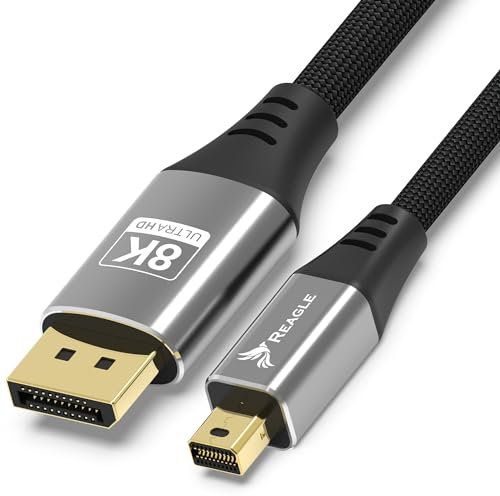Reagle mini DisplayPort DP 1.4 PRO 8K 4K 144Hz 2M Kabel 32 Audiokanäle Nylongeflecht vergoldete Aluminiumösen Kompatibel mit FreeSync und G-Sync (1m)