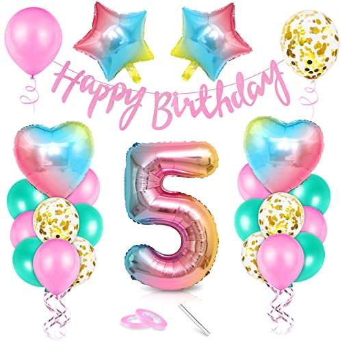 Luftballon 5. Geburtstag Rosa, Geburtstagsdeko 5 Jahr, Ballon 5. Geburtstag, Riesen Folienballon Zahl 5, Happy Birthday Folienballon 5, Ballon 5 Deko zum Geburtstag Mädchen