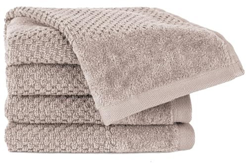 Pure Label 4-TLG. Gästehandtücher 30x50 cm mit Aufhängeschlaufe aus 100% Baumwolle, saugstark, weich und Oeko-TEX Zertifiziert - 4 Gästehandtücher Beige - Taupe, 30x50 cm