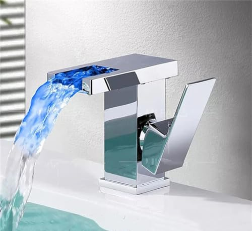Bathroom Hydropower LED Waterfall Faucet Sink Basin Mixer Deck Mounted Solid Brass Water Power Basin Tap