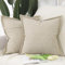 Madizz 2er Set Polyester Leinen Kissenbezügen mit breiter Kante Weiche dekorative Kissenbezüge für Sofa Schlafzimmer Kissenhülle Beige 45x45 cm Quadrat