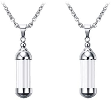 Peosaard Vial Necklace Glass Openable Tiny Container Necklaces Memorial Pendant Necklace 2PCS,silver necklace