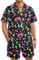 HUGLAZY Tenue 2 pièces pour homme avec chemises tropicales à manches courtes et short hawaïen - Tenue de plage, fête, disco, Alien rose, X-Large