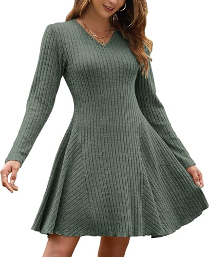 AUSELILY Strickkleid Damen Herbst Leichte A Linie Herbstkleid | A linie v ausschnitt kleid, herbst outfit damen, kurz winter kleid, pulloverkleid, elegant
