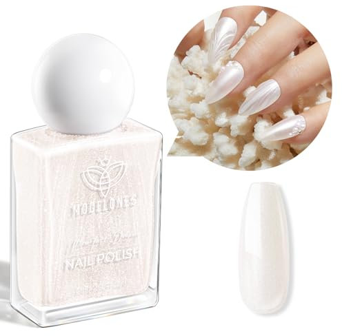 Modelones Nagellack 1 PCS Glitzer Weiß 15 ML, Nagellack Schnelltrocknend Langanhaltender Nagellack für DIY Salon Geschenk für Maniküre Salon