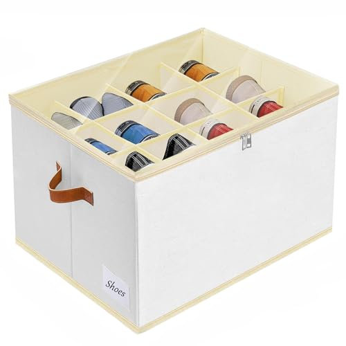 Honeueuen Shoe Storage Box Organiser for Closet, Space Saver Shoes Containers Bin with Clear Lids Stackable, Foldable Shoe Rack Cabinet Cubby for Wardrobe