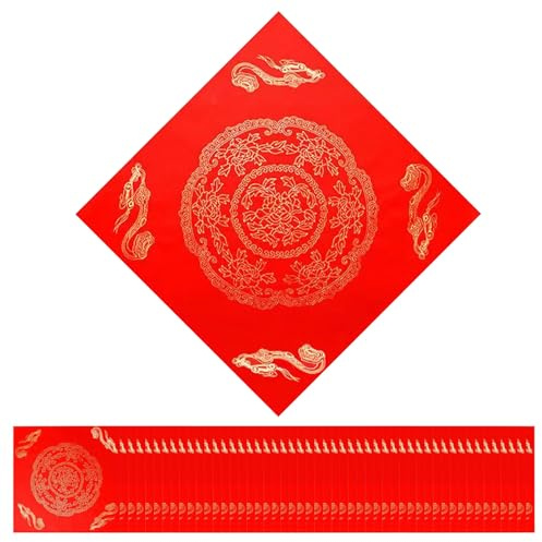 40 Stück Rot Xuan Papier Chinesische Frühlingsfest Wandaufkleber Neujahrsdekoration Chinesische Chunlian Duilian Chinesische Kalligraphie Xuan Papier Rot Dekoration (HuaKaiFuGui)