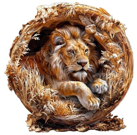 Blumuze Wooden Puzzle Age 14+ 300pcs,Vision 3D Lion Wooden Jigsaw Puzzles for Adults, Unique Shaped Animal Wood Puzzles, Wooden Animal Puzzles for Adults Kids with Wood Gift Box L-34 * 34cm