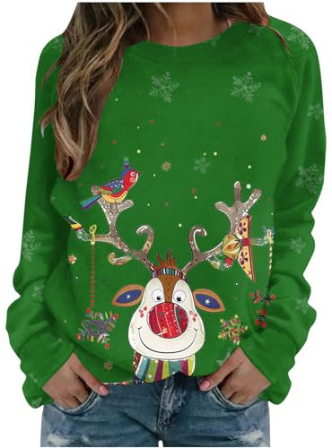 Damen Weihnachts Sweatshirt Lustige Grafik Sale Weihnachtspullover Elegant Schick Pullover Casual Mode Weihnachtlich Bedrucktes Rundhals Langarm T-Shirt Mit Lockerem Oberteil Sweater Ugly Christmas
