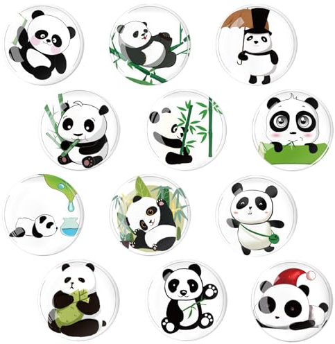 Hshenjhu 12 Stück Panda Kühlschrankmagnete, Dekorative Magnete für Magnettafel, Chromatisch Muster Magnete Kuehlschrank, für Kühlschrank, Magnettafel, Whiteboard, Pinnwand etc. (Rund/30mm