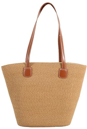 NTUQCAW Straw Beach Bag for Women Summer Beach Bag Large Beach Tote Bag Woman Shoulder Bag for Beach Travel Shopping Vacation Swim Pool Holiday Essentials Beach Tote Bags with Zipper (45cm*30cm*14cm)