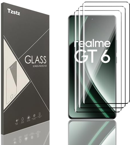 Tzstz Protector de pantalla de vidrio templado para Realme GT 6/Realme GT 6T 6T 6.78, protección 3D, cobertura completa, sin burbujas, antiarañazos HD