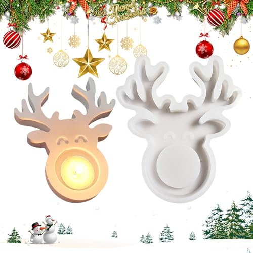 Weihnachts-Elch-Kerzenform, Weihnachts-Teelicht-Kerzenhalter | Kerzenhalter Harzform Elch Kerzenständer Formen - Handgefertigte Silikonformen, Zementgipsform, Kerzenhalterform, Epoxidharz-Gussformen f