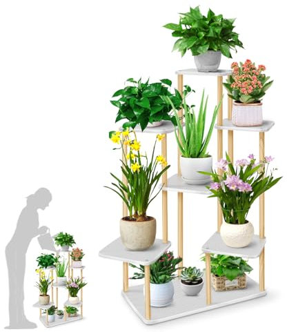 SUNDOY Soporte para plantas, estante de madera maciza para interiores y exteriores, estante de exhibición de plantas para sala de estar, dormitorio, balcón, jardín, patio, soporte multiusos para