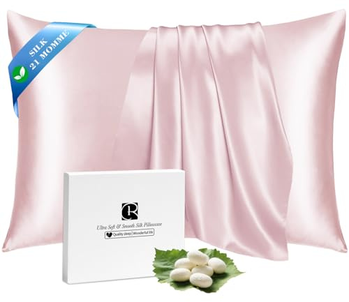Ravmix Silk Pillowcase for Hair and Skin 21Momme Both Sides Mulberry Silk Pillow Case with Hidden Zipper, 1PCS, Standard 50×75cm, Dusty Pink | Both sides 21Momme Grade 6A silk, hidden zipper, for reducing hair frizz, preventing skin wrinkles and cooling sleep, 1PCS