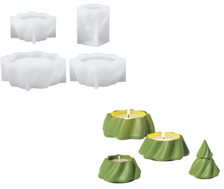 BOOWAN NICOLE Empilage de bougies de Noël en forme de pot avec couvercle en silicone pour béton - Bougeoir en plâtre pour décoration de Noël (SH1107)