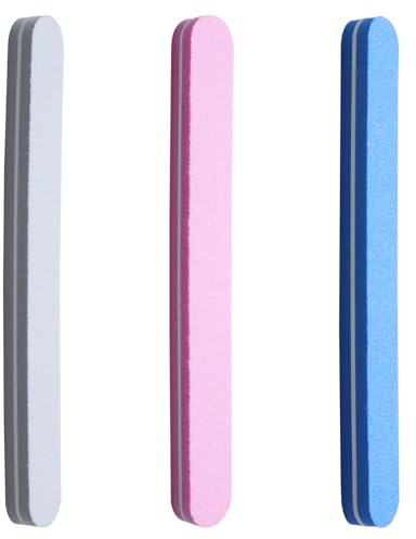 3 Stück professionelle Nagelfeilen, Nagelfeile mit 100/180er Körnung, Nagelpufferblock, doppelseitig verdickte Fingernagelfeilen für Salon-Maniküre-Werkzeuge und Tierpflegewerkzeug – Blau,Rosa,Grau