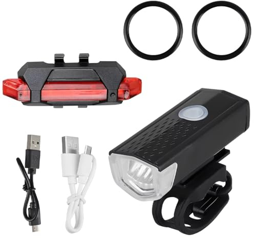 Tomedeks Kit illuminazione bicicletta - Luce anteriore + luce posteriore bicicletta da corsa,Nuovo impermeabile con cavo dati USB,Adatto per mountain bike, biciclette, accessori，Stile 3
