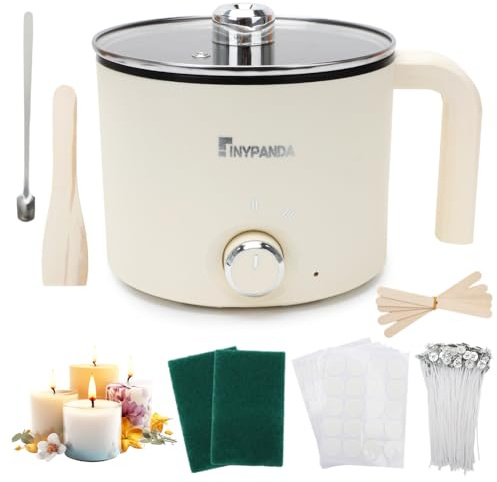 Tutamaz 220V Wachsschmelzer, kerzenwachs schmelztopf, kerzen selber machen set für erwachsene Anfänger-Dochte, Dochtaufkleber, Zentriervorrichtung und Rührlöffel inklusive, Kerzen Selber Machen