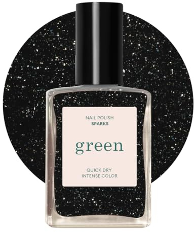 Manucurist Green Nagellack Sparks Glitzerndes Schwarz - Nail Polish | Nagellack Schnelltrocknend - Nägel Selber Machen - Vegan 12-freier - Plant-Based - Made in France