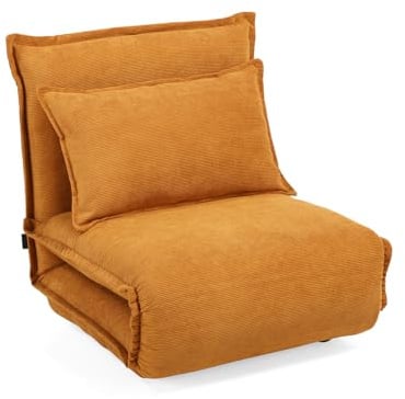 Schlafsessel, 1-Sitzer, aus Cord, Senfgelb, mit abnehmbarer Rückenlehne und 1 Kissen – moderne Atmosphäre und Komfort – Gracie