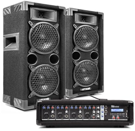 MAX26 Dual 6 PA System with 4-Channel Powered Mixer, Bluetooth & Cables – Complete Band, Vocalist & Church Sound Package, Passive Speaker Pair, 800W Mixer Amplifier, DJ & Live Performance Ready