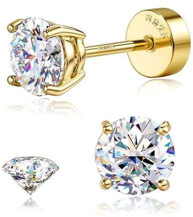 SLLAISS Moissanite Stud Earrings 925 Sterling Silver 0.07-3CTW | 14K Diamond Look Sparkle Earrings, Moissanite Flat Back Earrings for Cartilage, Helix, Conch, Hypoallergenic
