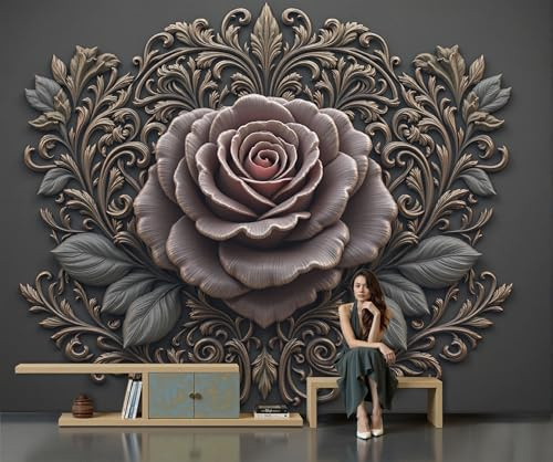 ZISTRCBAO Papier Peint Mécanique Médiéval Rose, Motif Papier Peint Panoramique Soie Relief Gothique Ancien 200x140cm Wallpaper Pour Salon Chambre Deco Murale, Gris Foncé