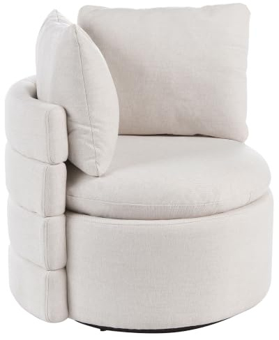 Beliani Poltrona in tessuto con schienale curvo base girevole a 360° con contenitore cuscini decorativi bianco sporco